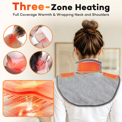 USB Heated Shoulder & Neck Wrap with 3 Temperature Settings – Electric 3-Zone Fast Heating Pad for Stiffness & Tension Relief