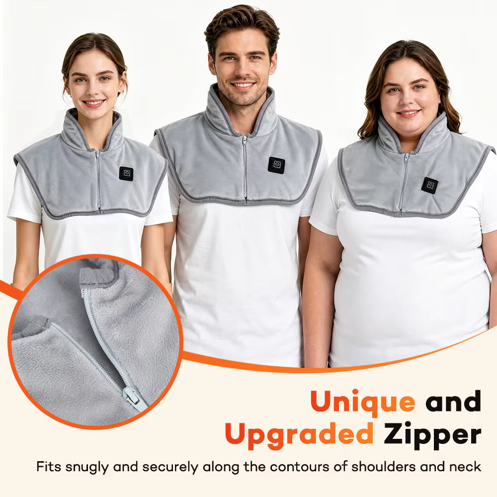 USB Heated Shoulder & Neck Wrap with 3 Temperature Settings – Electric 3-Zone Fast Heating Pad for Stiffness & Tension Relief