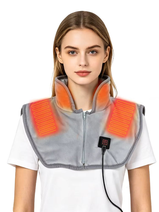 USB Heated Shoulder & Neck Wrap with 3 Temperature Settings – Electric 3-Zone Fast Heating Pad for Stiffness & Tension Relief