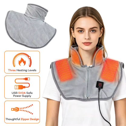 USB Heated Shoulder & Neck Wrap with 3 Temperature Settings – Electric 3-Zone Fast Heating Pad for Stiffness & Tension Relief